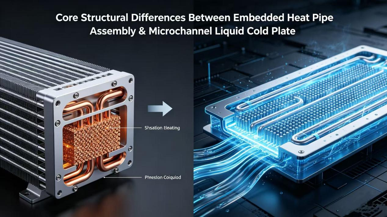 Différences structurelles fondamentales entre l'assemblage de caloducs intégrés et la plaque froide liquide à microcanaux dans la dissipation thermique hybride passive-active